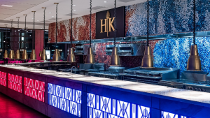 restaurant interior split in two colors